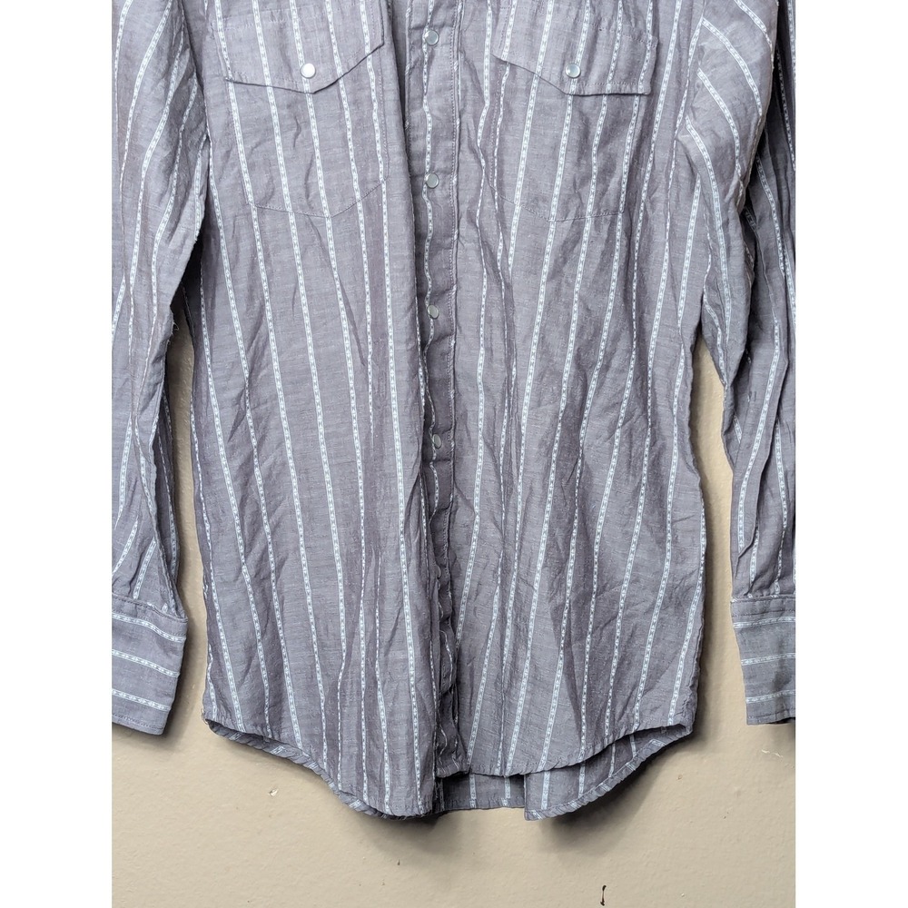 Roper Western Shirt Mens Large Grey Stripe Pearl Snap Embroidered 1-01-017-310GY - Picture 12 of 16